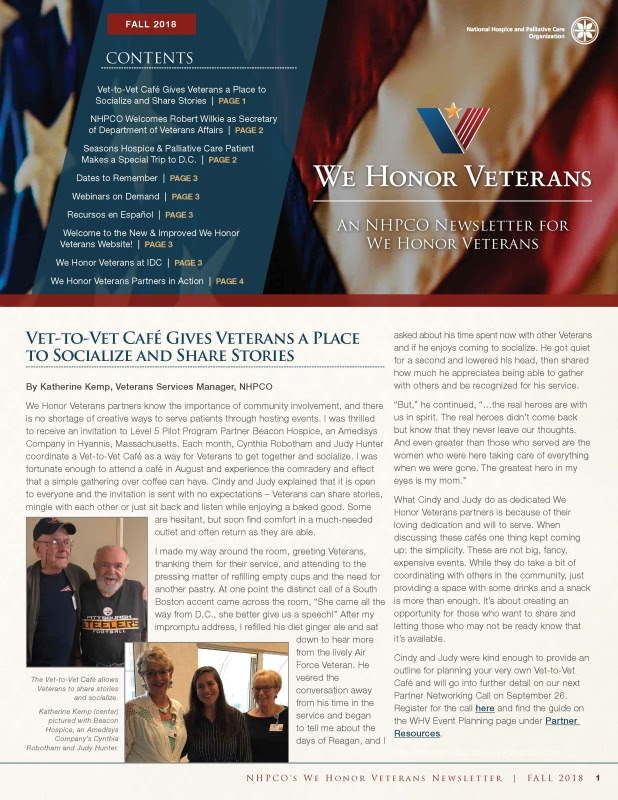 The latest edition of the We Honor Veterans newsletter is available.